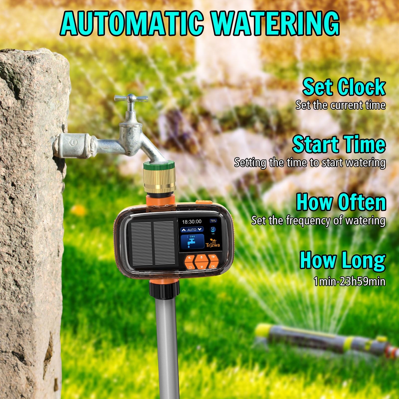Solar Sprinkler Timer Water Timer, Irrigation System for Garden Hose Solar&Usb-