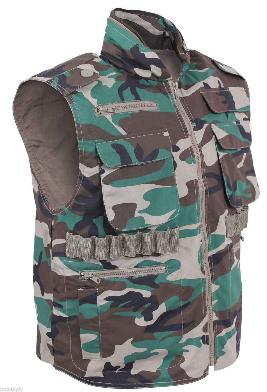 MENS ROTHCO WOODLAND CAMO TACTICAL HUNTING FISHING RENGER VEST SIZE S TO 3X