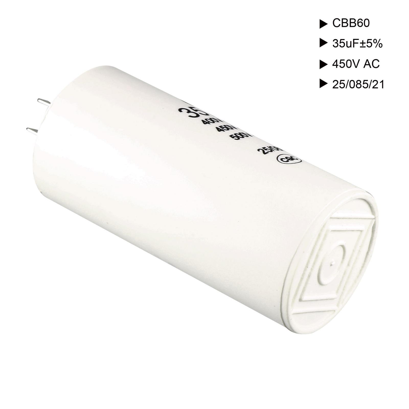 CBB60 Run Capacitor 35uF 450V AC Double Insert 50/60Hz Cylinder 92x44mm White