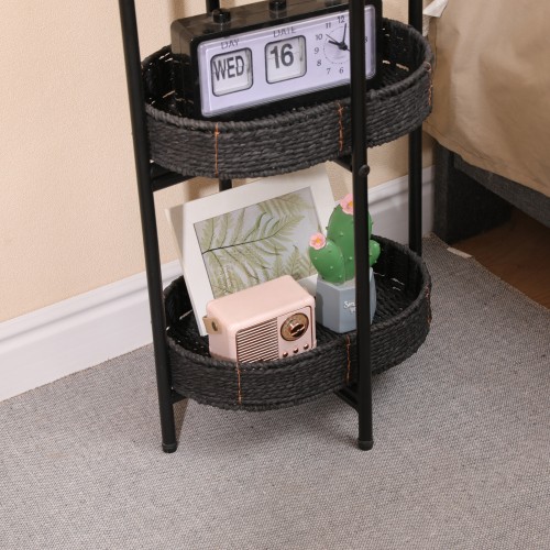 Small Handwoven Side Tables 3-Tier Oval Organizer Portable Storage Shelf