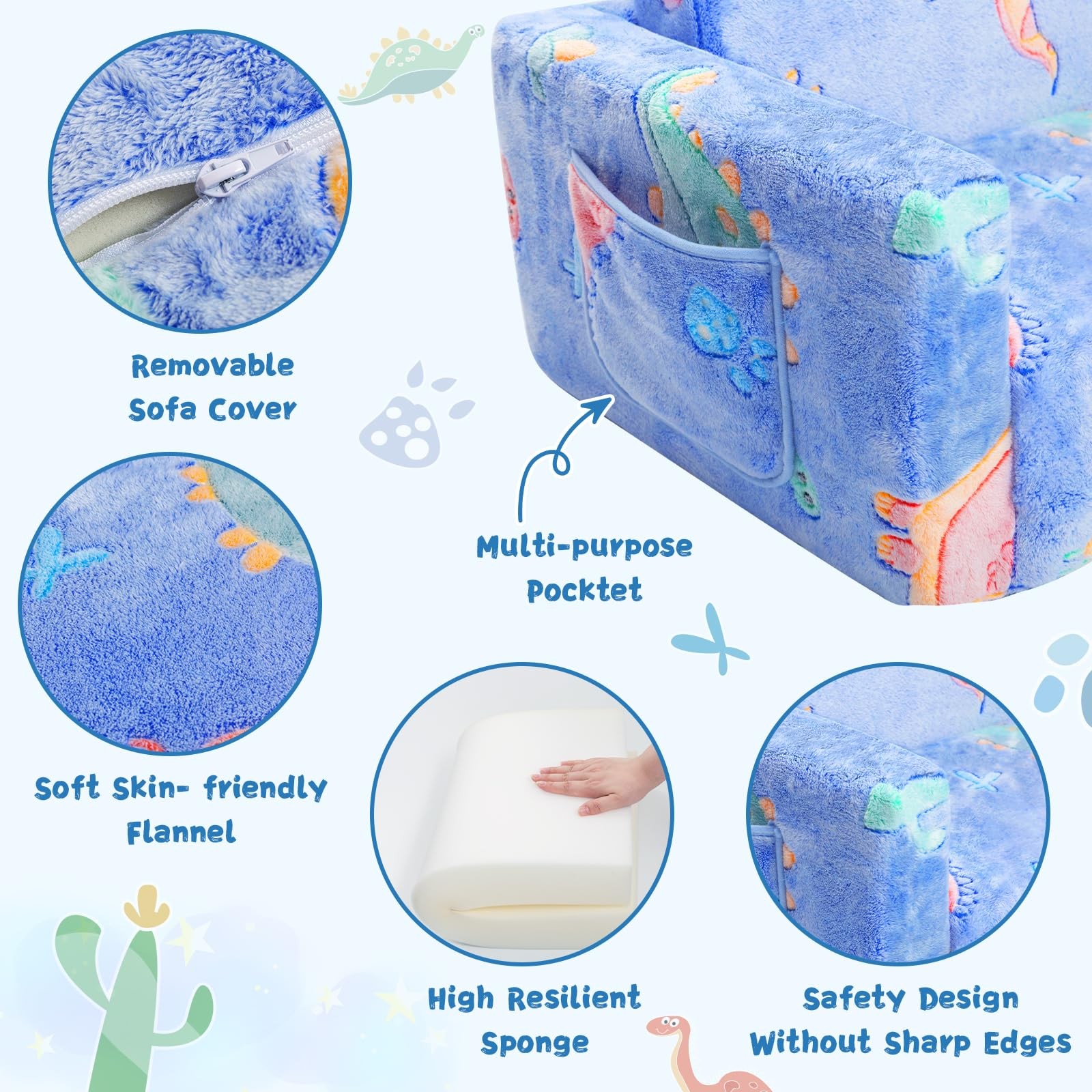 inhand Toddler Chair Comfy,2-in-1 Soft Toddler Couch Fold Out for Kids,Conver...