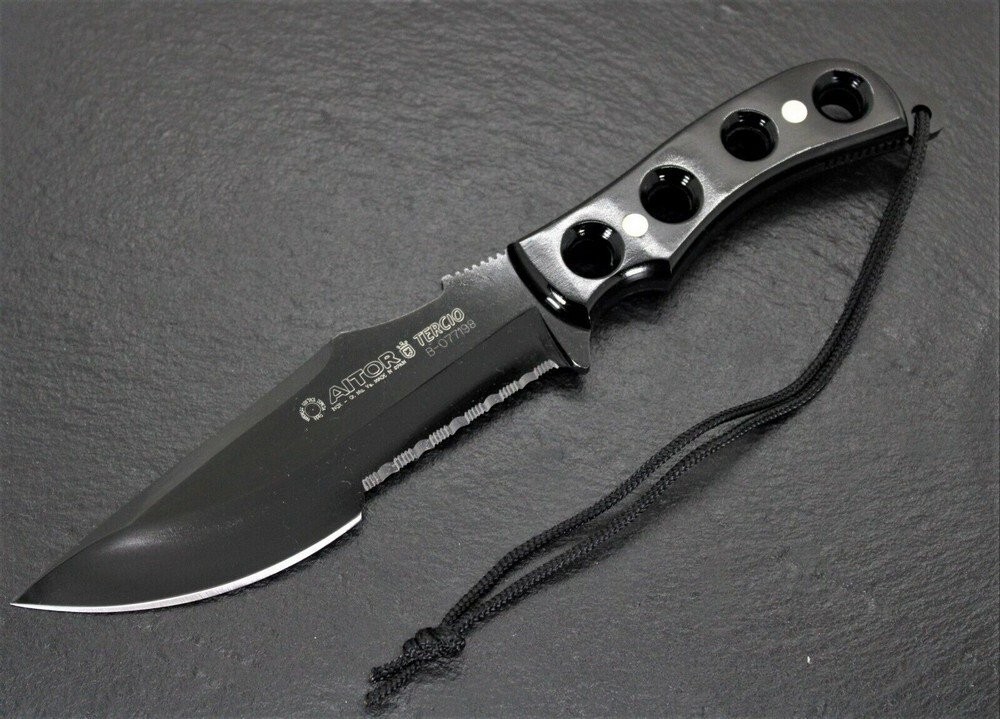 Aitor Tercio Black Coated Partially Serrated Stainless Fixed Blade Knife - 16104