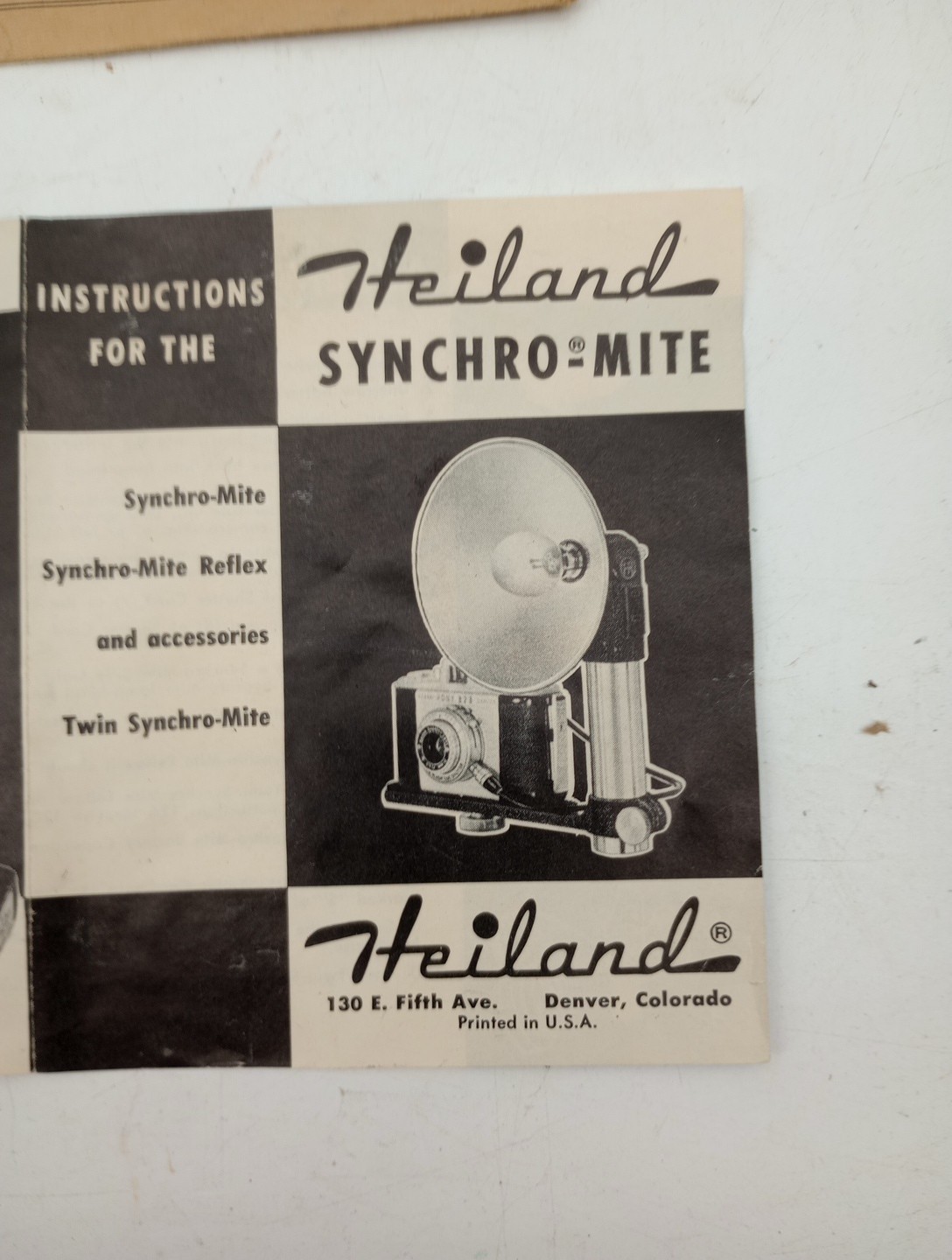 Vtg 1952 HEILAND SYNCHRO-MITE FLASH Mount Original Box & Paperwork Read Look