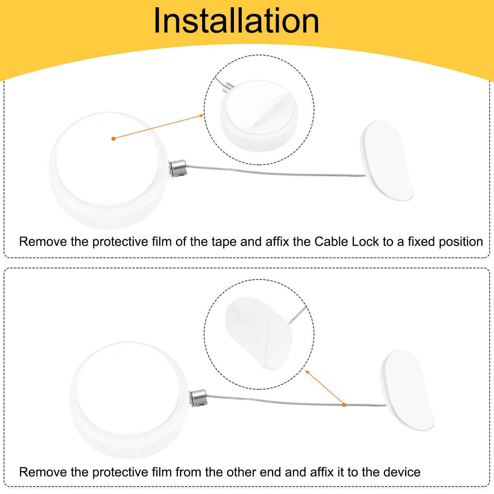 3.3ft Retractable Cable Security Lock with Arc Patch Wrench 150 g White,2 Pack