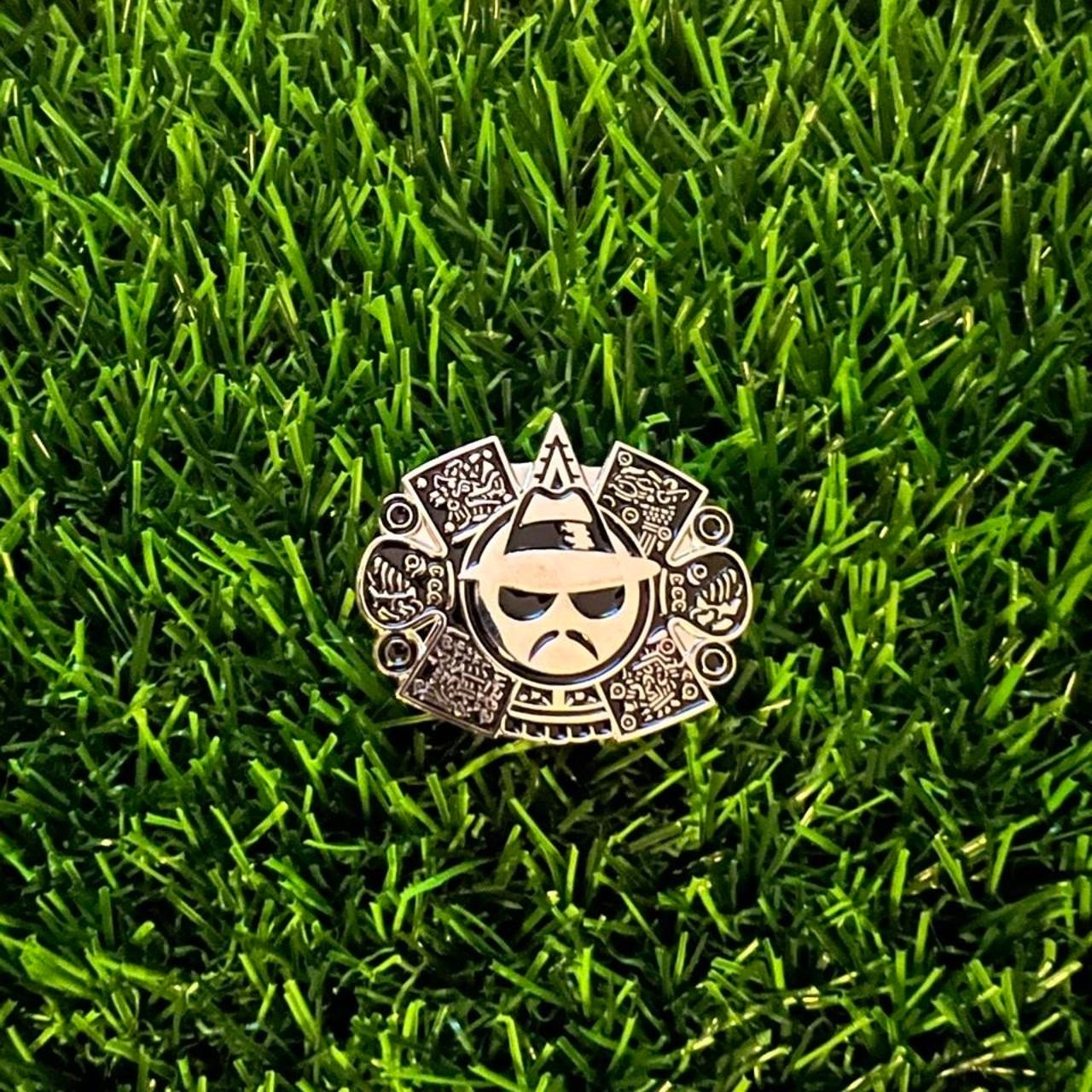 Black and silver low rider metal pin