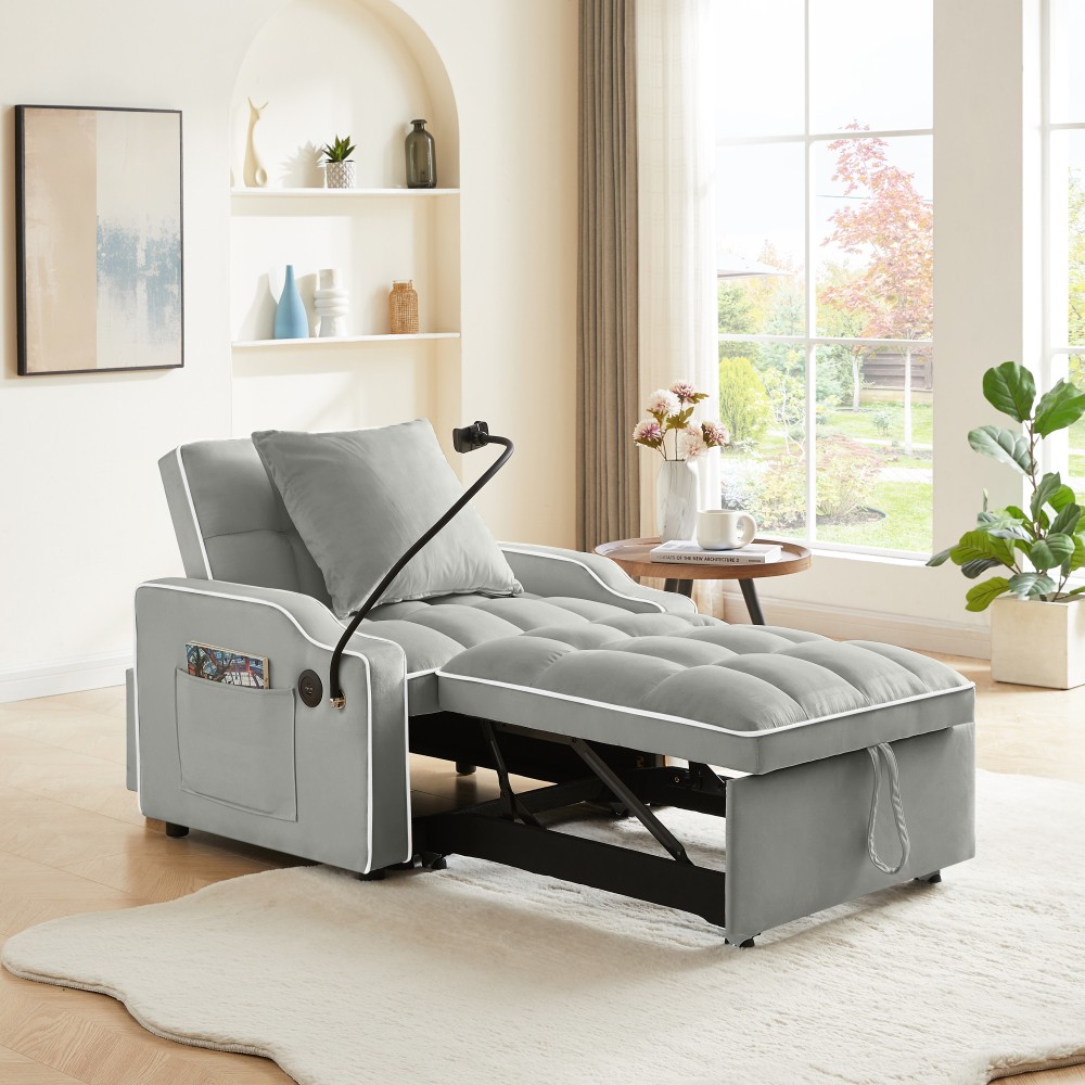 Sleeper Sofa Chair Bed, 3 In 1 Convertible Sofa Chair With Adjustable Backrest
