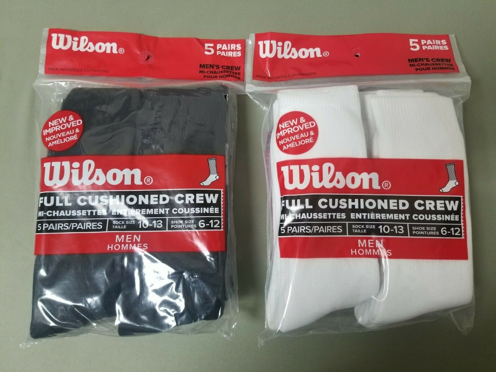 New Mens Wilson 5 Pk. Full Cushioned Crew Socks. 2 Colors to Choose.