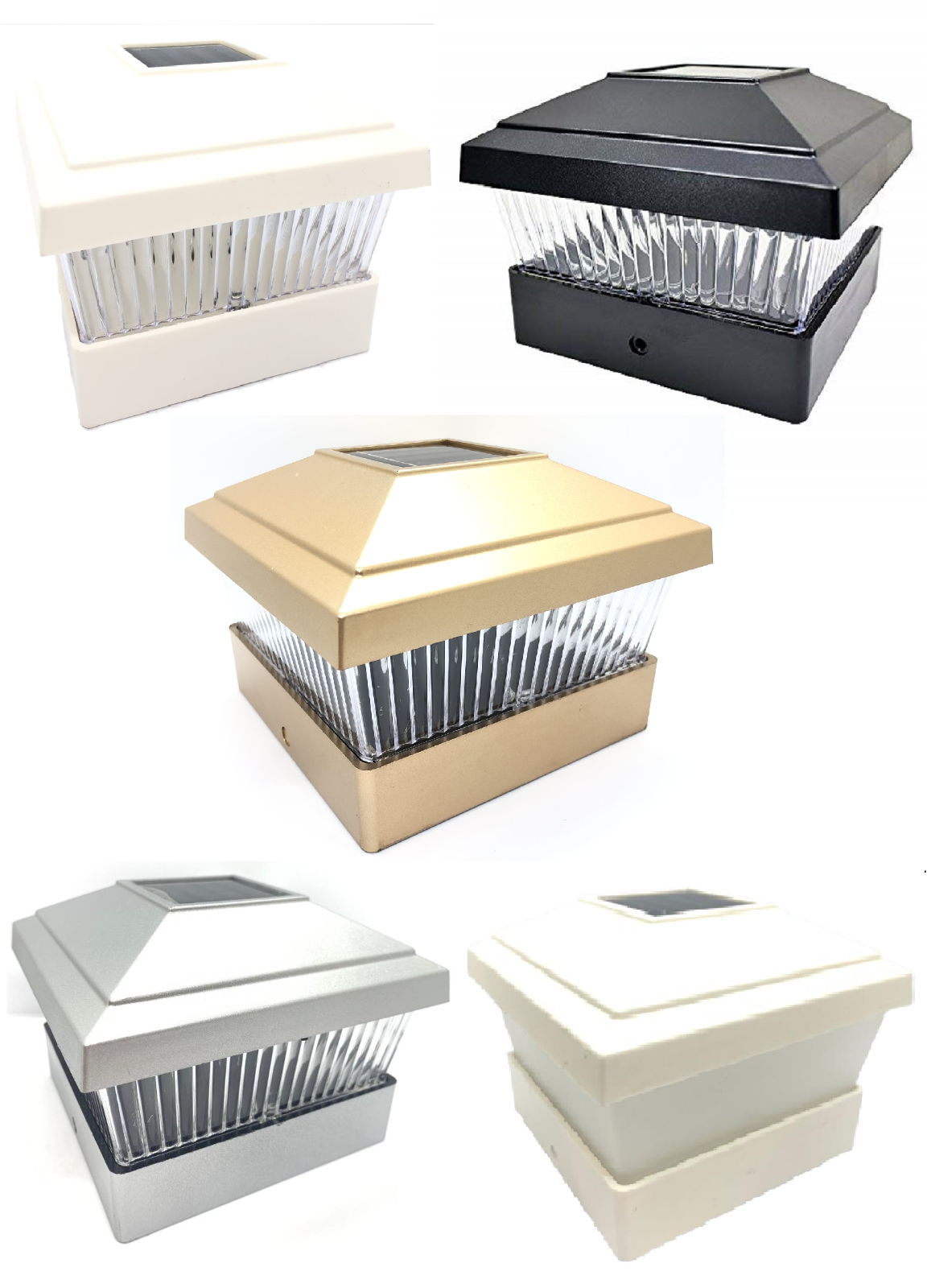 4PK White / Black / Copper / Silver 5" x 5" Solar Post Deck Cap Fence LED Light