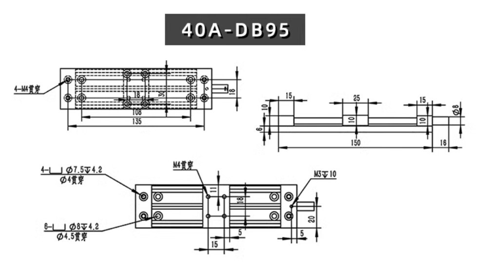 X - Axis 40A-DB95 Manual Linear Stage Translation Displacement Platform 40x95mm