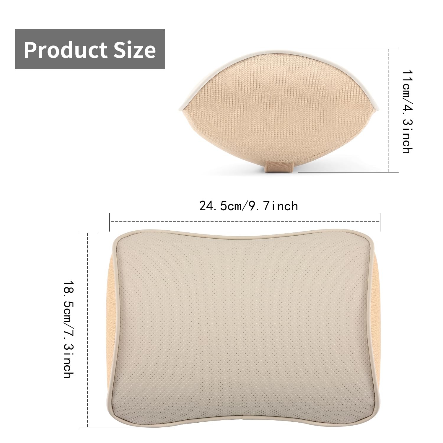 Car Headrest Pillow Soft Memory Foam Beige with Adjustable Strap - Neck Support