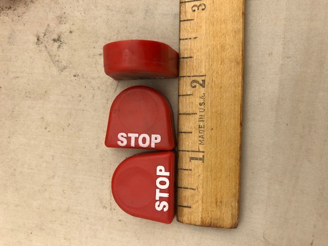 Red STOP button, plastic, 40 buttons - upcycle, repurpose, craft project