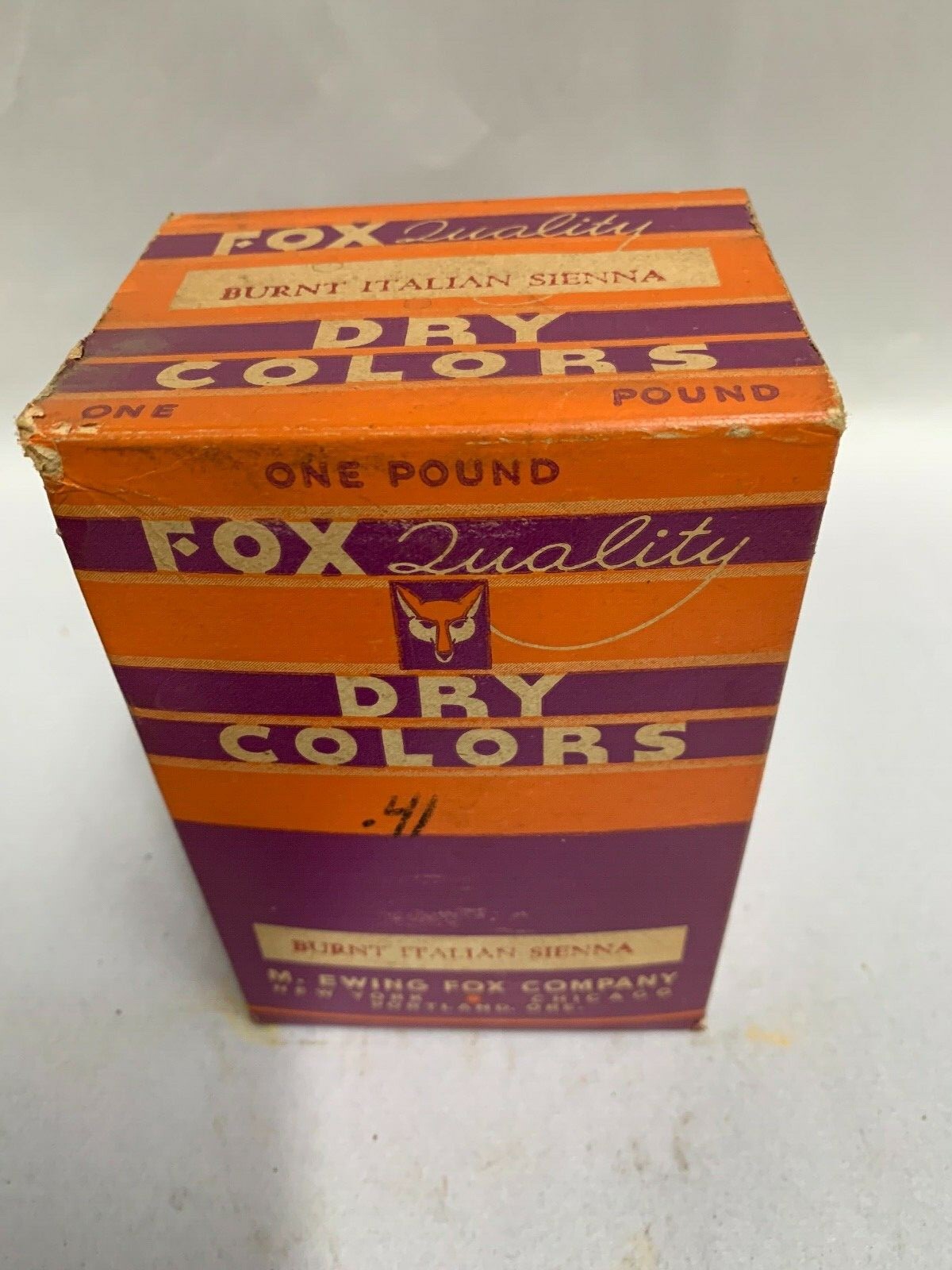 NOS Vtg 1lb M. Ewing Fox Co. Burnt Italian Sienna Dry Color Powder Tint (A4)