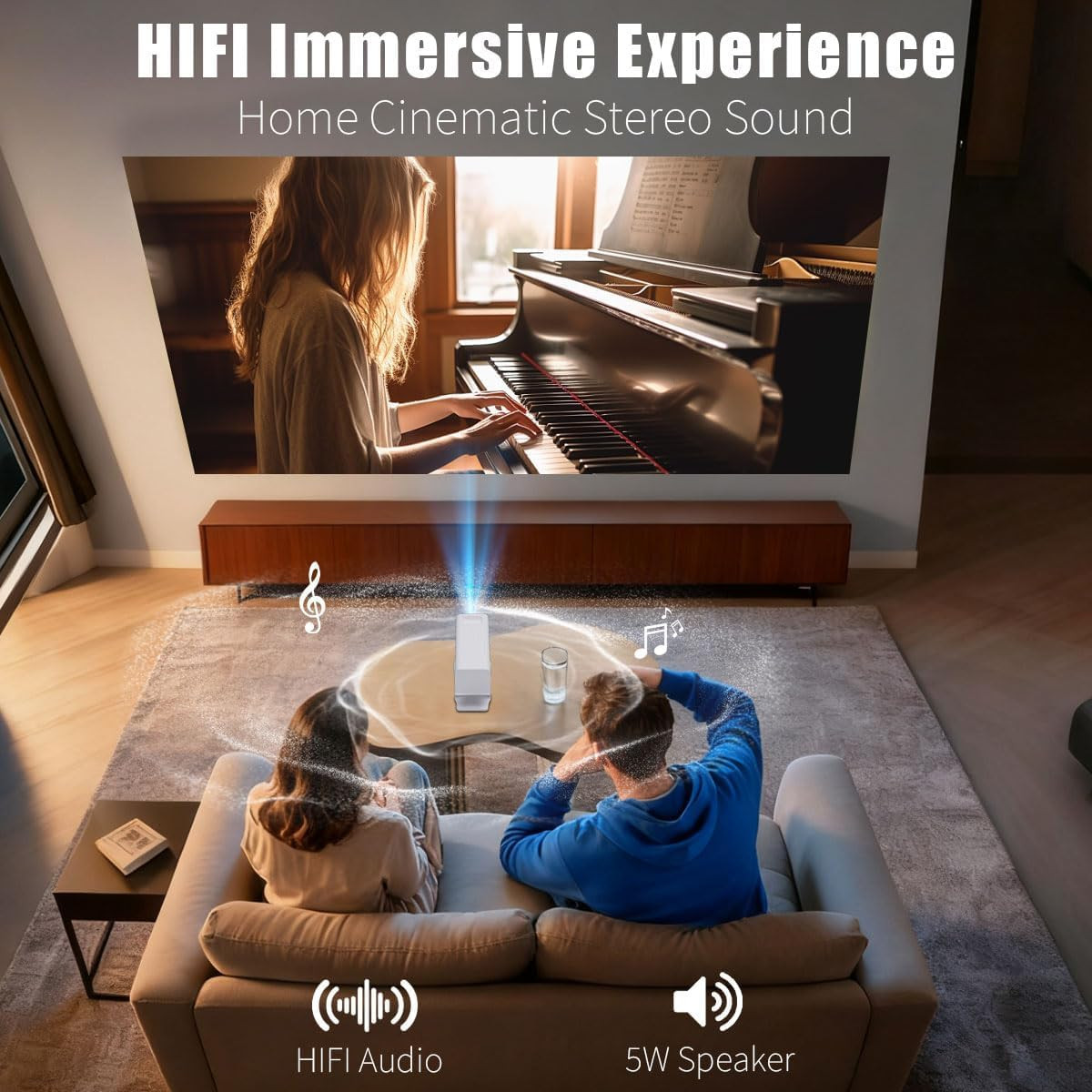 [Smart Projector with Apps] 4K Supported Mini Projector with Wifi and Bluetooth,
