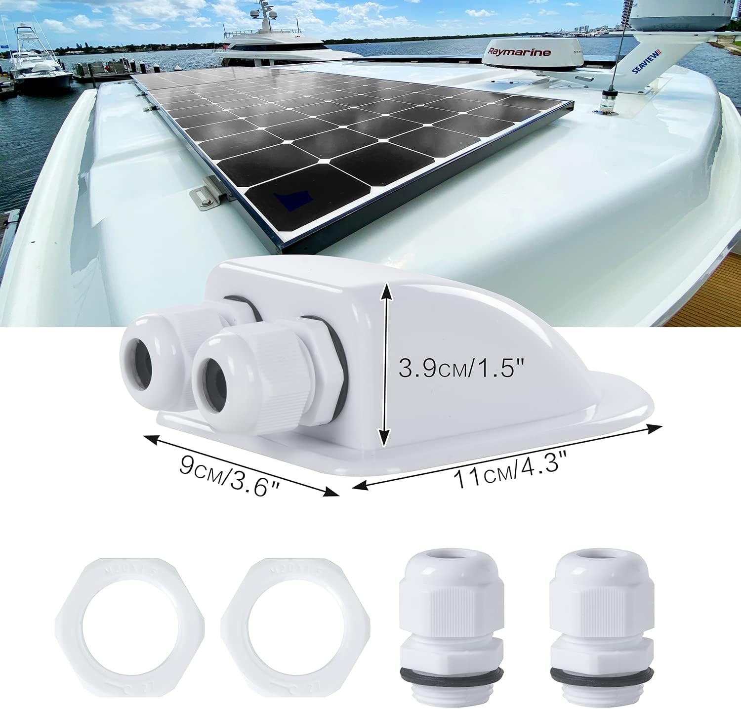 Double Dual Cable Entry Housing Gland For RV Roof Boat Solar Panel Waterproof ES