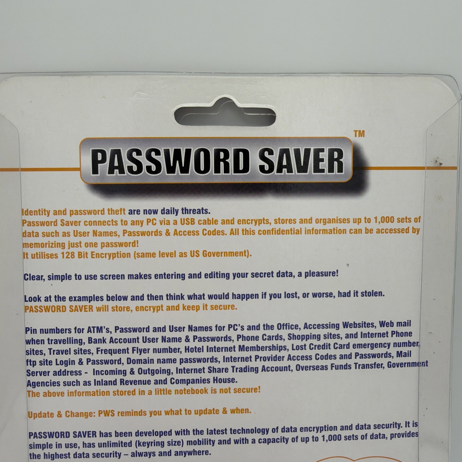 Password Saver USB-Micro Databank High Security Device New Sealed