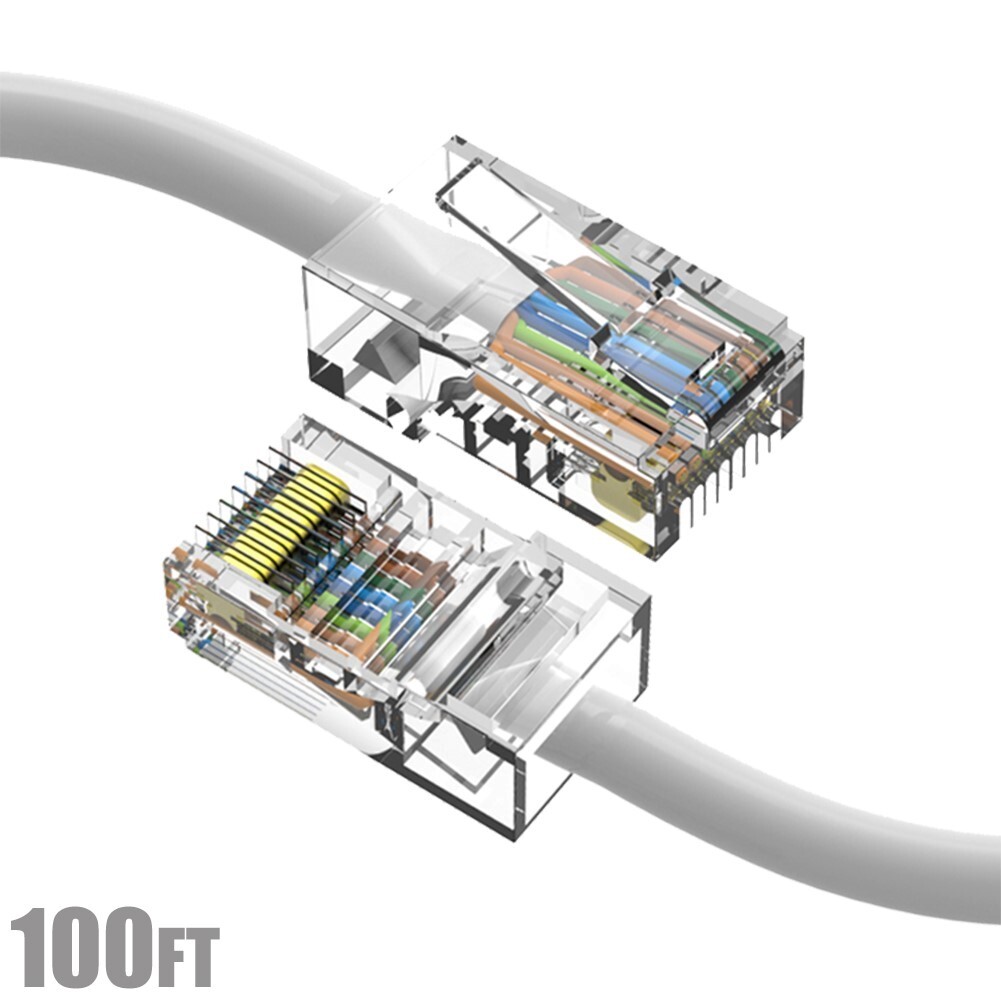 100FT Cat5E RJ45 Network LAN Ethernet UTP Cable Non-Boot Gold Copper Wire White