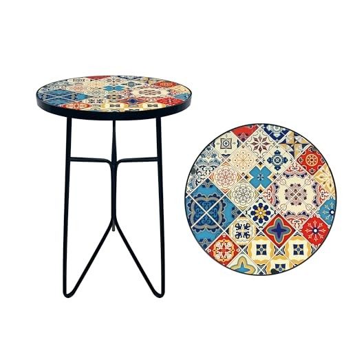 Mosaic Round Sode Tea Table, Outside Unique Furniture, Small Mosaic Bohemian