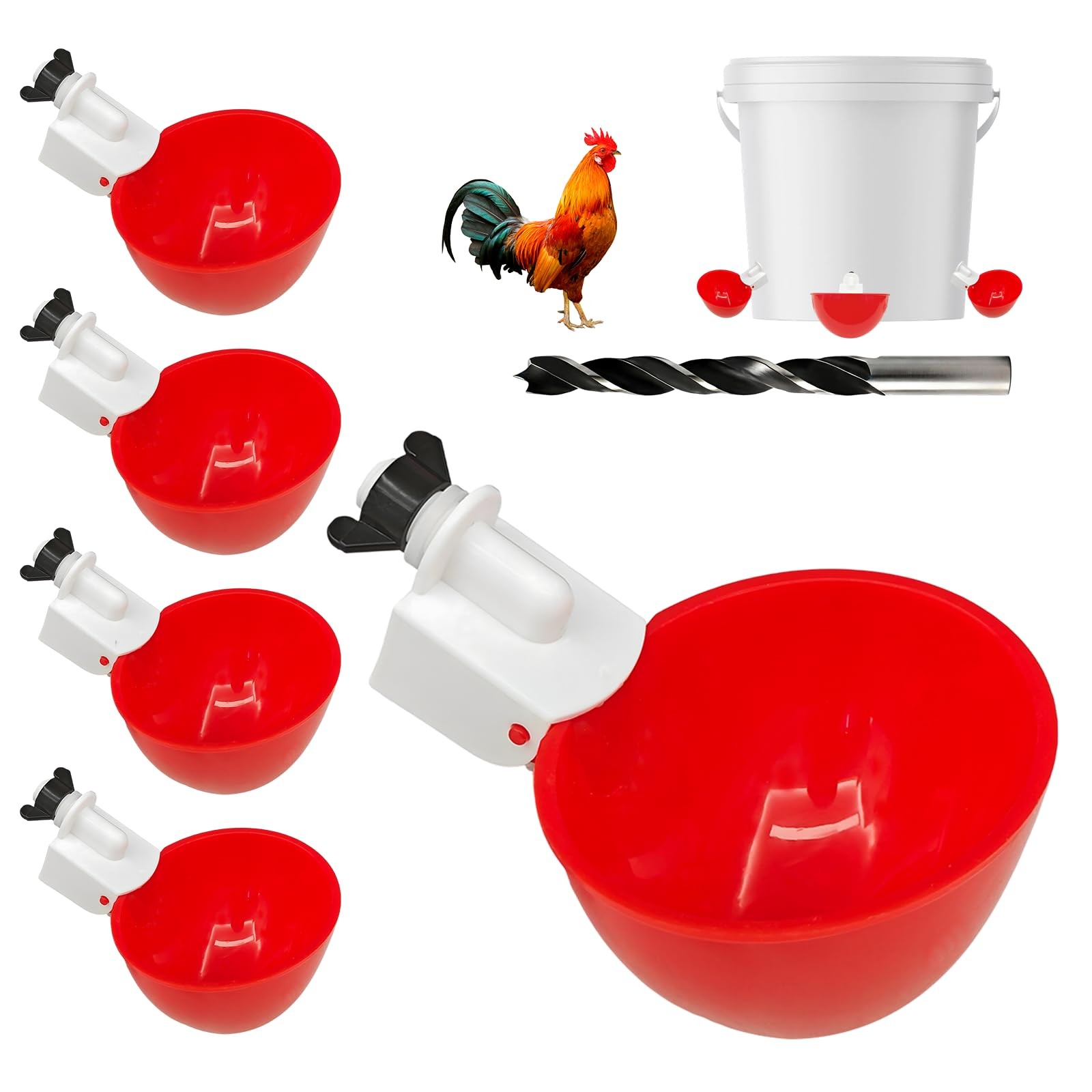 5PCS Chicken Waterer Cups, Red Automatic Poultry Watering Tee