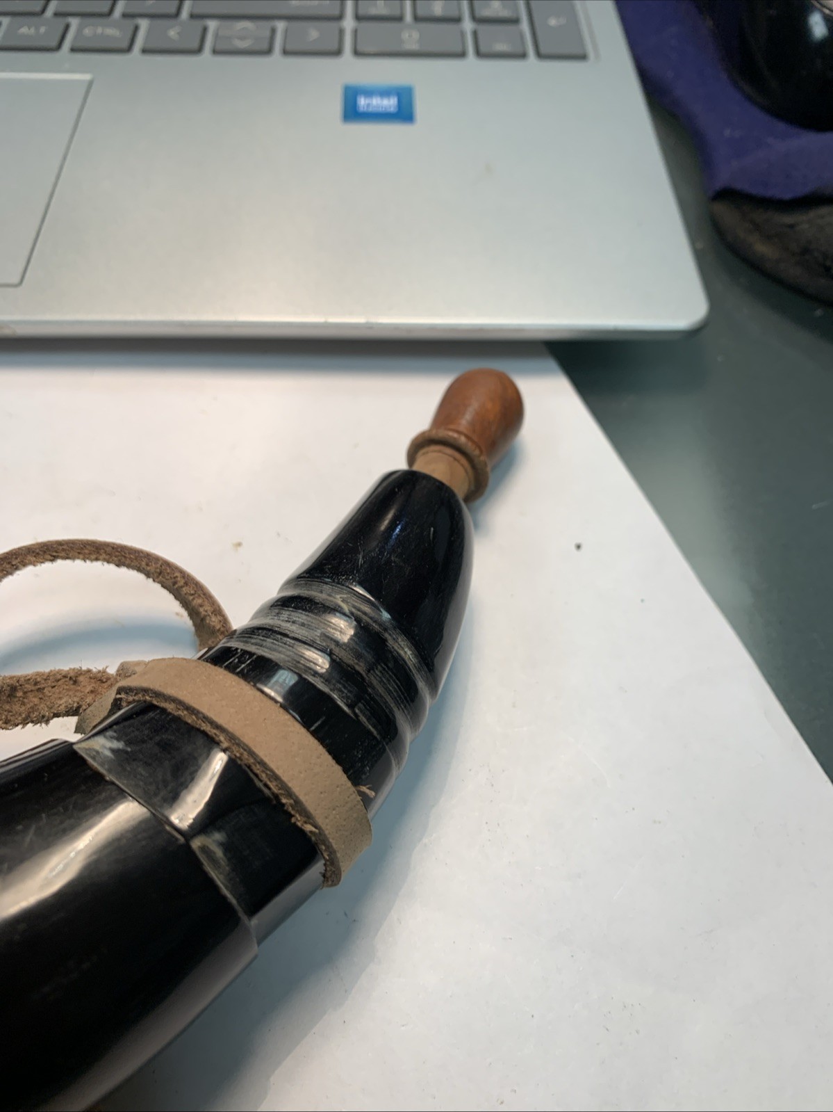 Gun Powder Horn Muzzleloader Reenactment Mountain Man Rendezvous W/ Leather