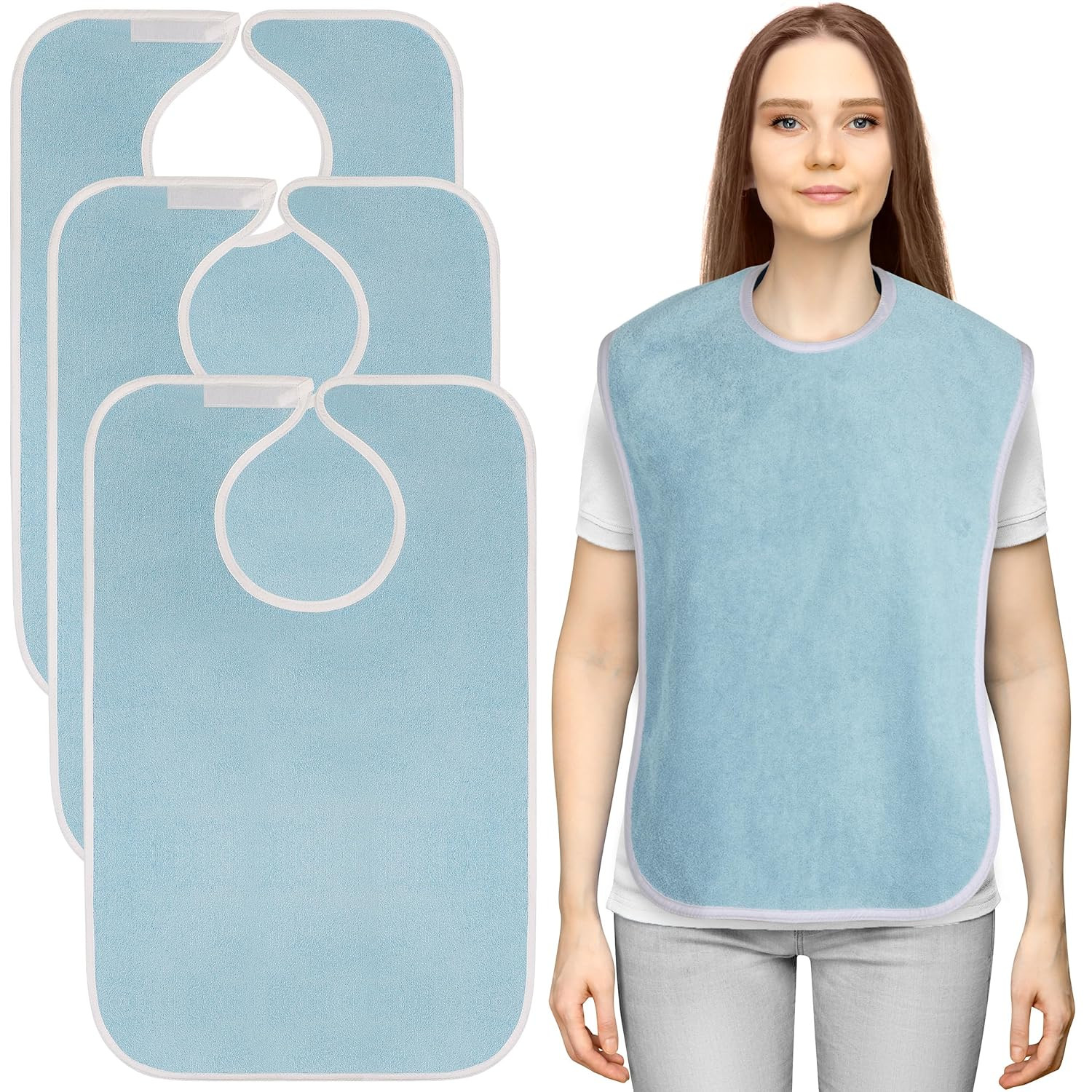 3pcs Premium Unisex Adult Bibs for Elderly, Waterproof Bib-Adjustable & Washable