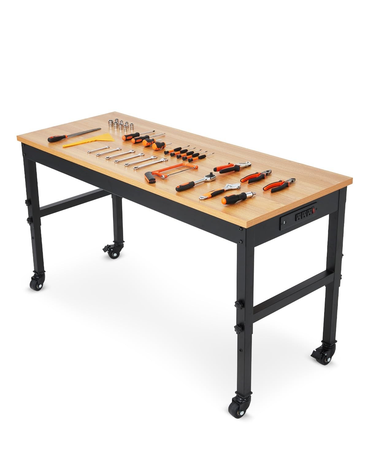 48" Workbench Adjustable Height Work Table with Wheels ,2500 LBS Rubber Wood Top