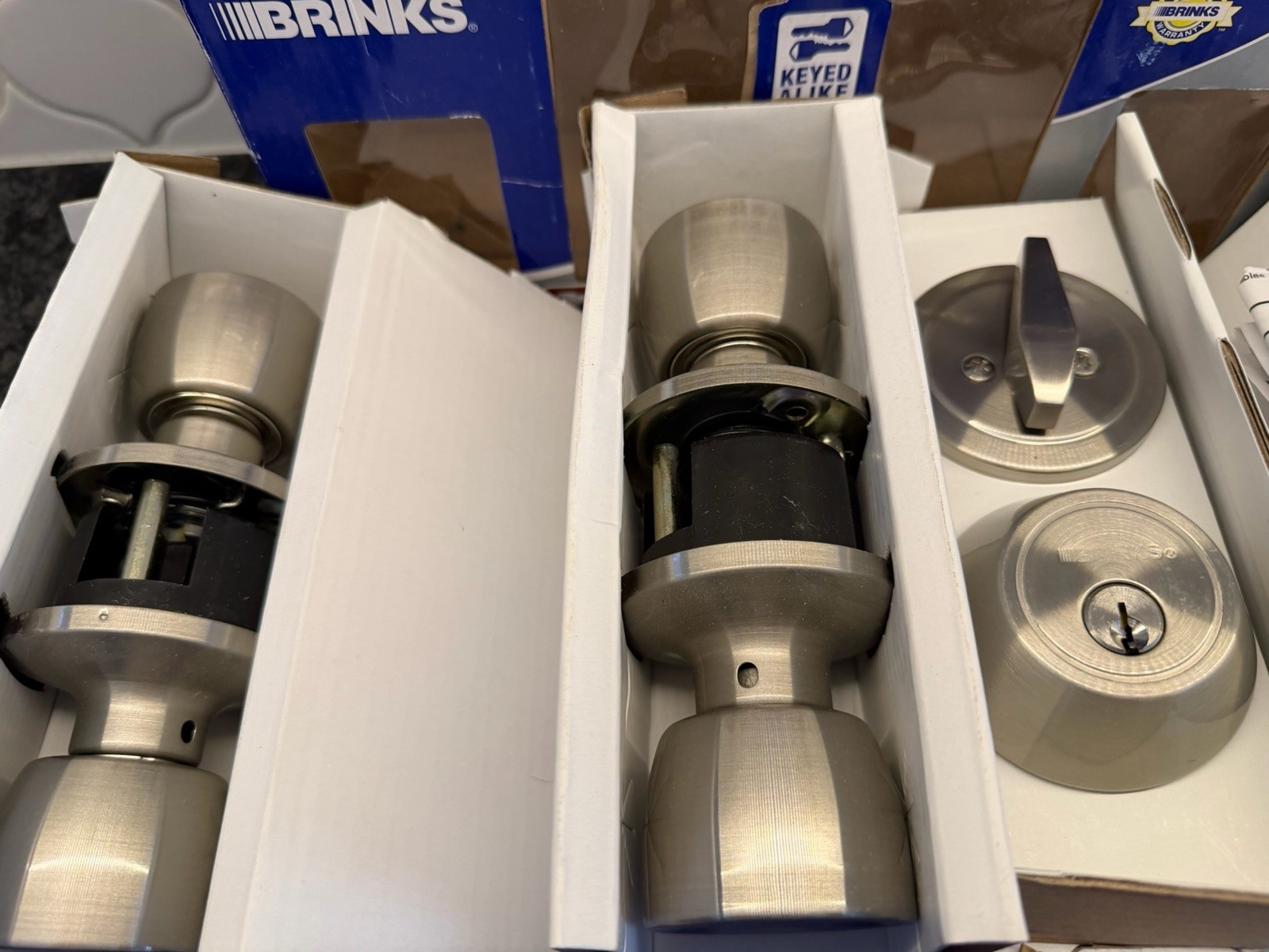 Brinks 2 Keyed Entry & 1 Deadbolt Partial Set. One Deadbolt Removed. No Keys.