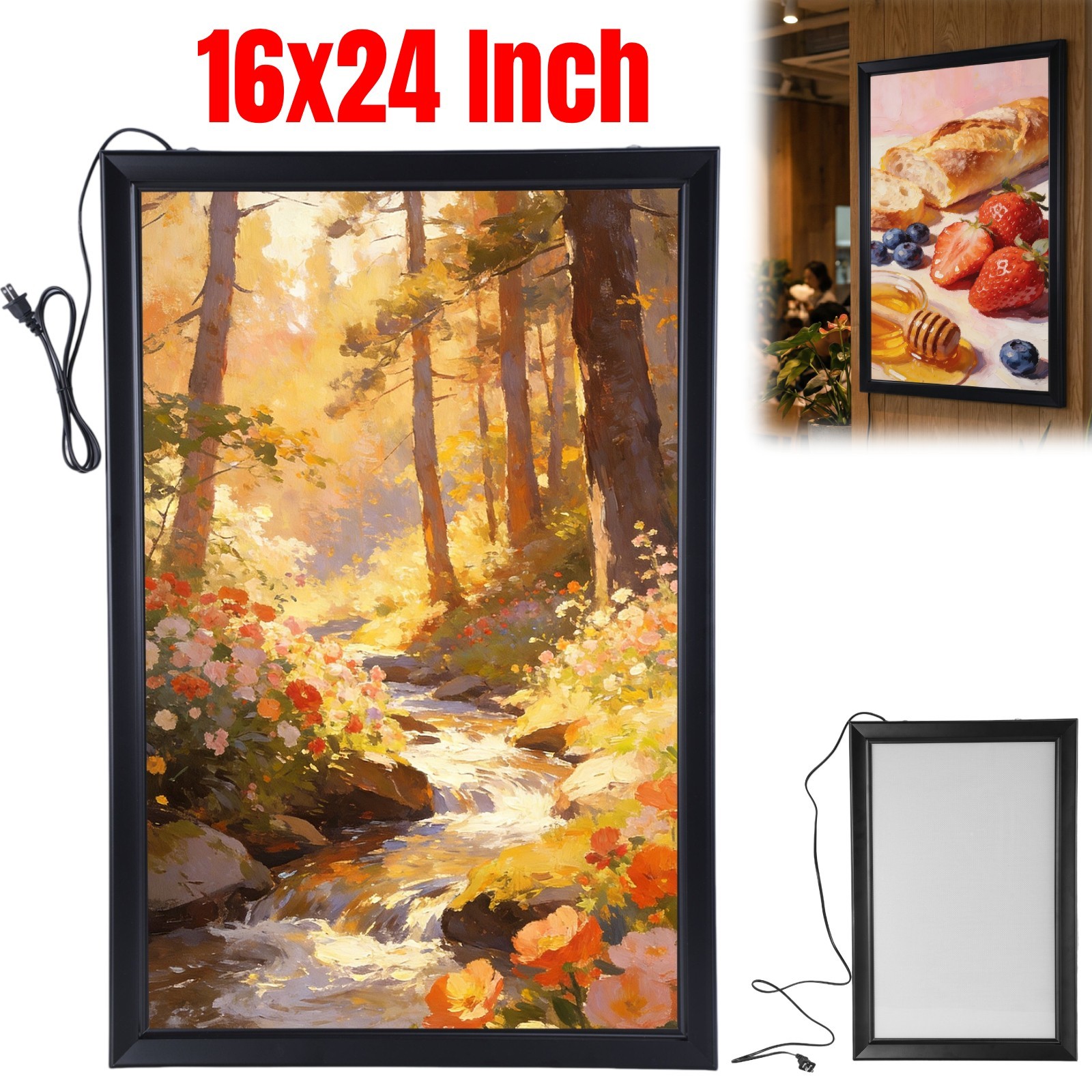 LED Wall Mount Backlit Poster Lightbox Light Up Frame with Dimmer, 16x24 Inch
