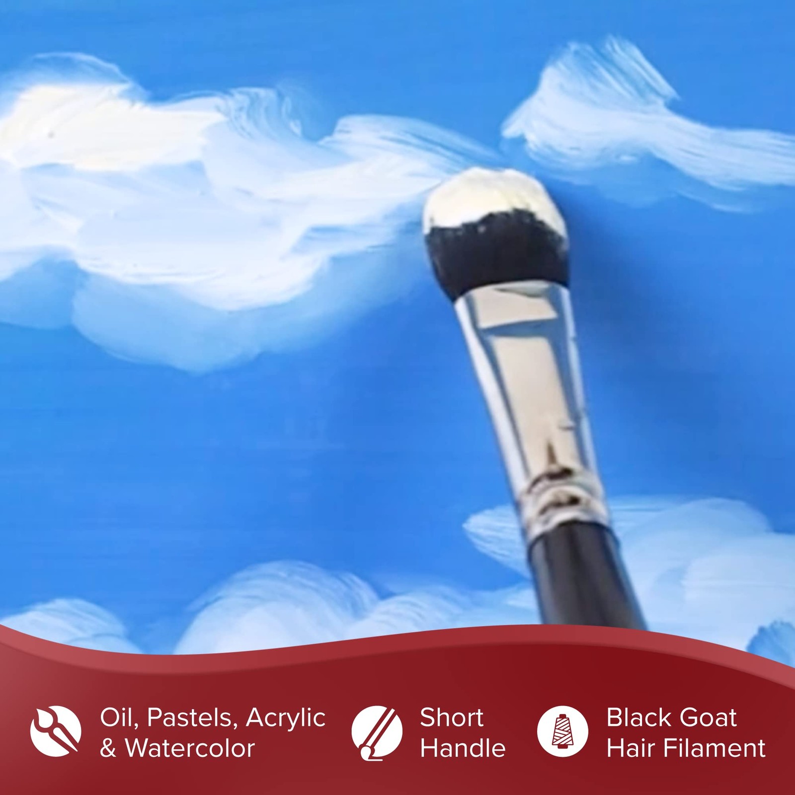 5619S-1 Silver Mop Black Oval Paintbrush for Oil Acrylic Watercolor Pastels &...