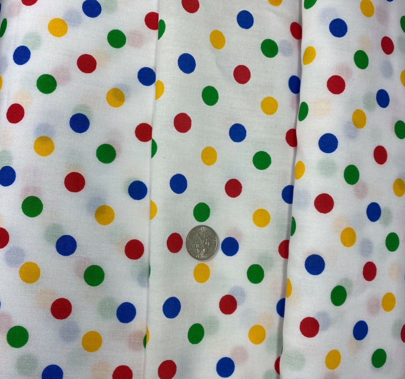 Multi color Polka Dot Print on White Cotton Polyester Blend Fabric 60" by yard