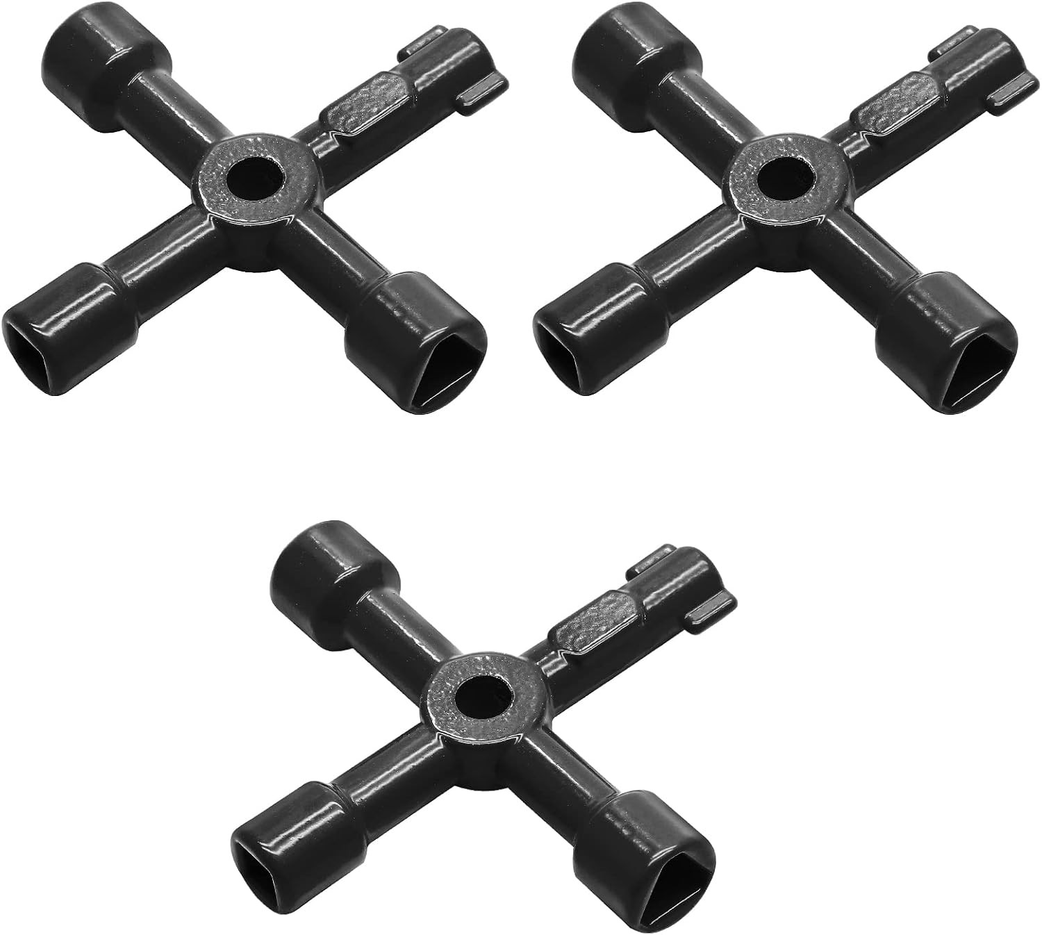 3 Pcs 4-Way Multi-Functional Utilities Key,Black | Plumbing Key, Triangle Square
