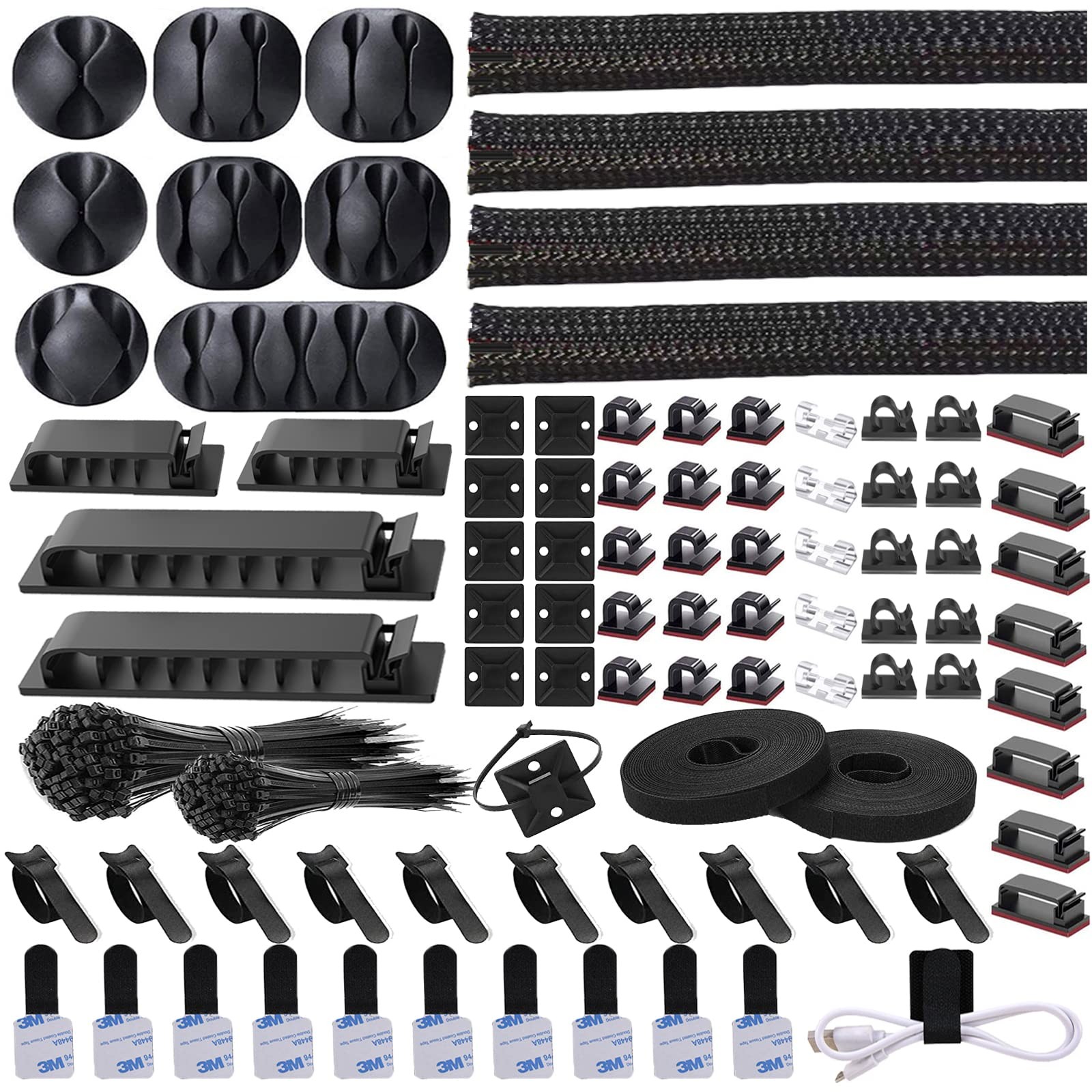 DRIVUU 311Pcs Cable Management Organizer Kit 4 311 PCS, Black&Transarent