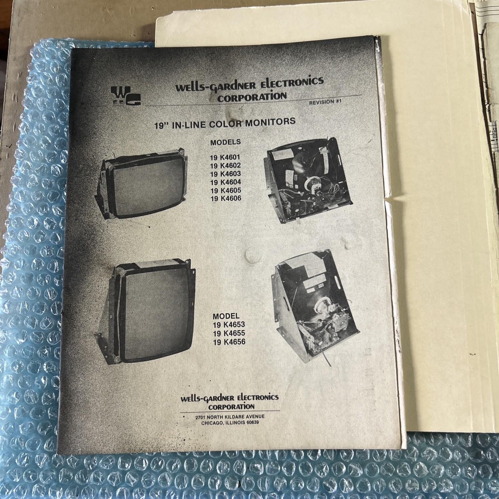 original Wells Gardener Monitor K4601-k4653 19 Arcade Video game manual