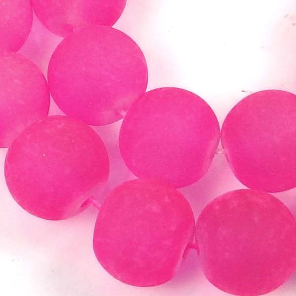 25 Frosted Sea Glass Round / Rocaille Beads Matte - Deep Pink 10mm