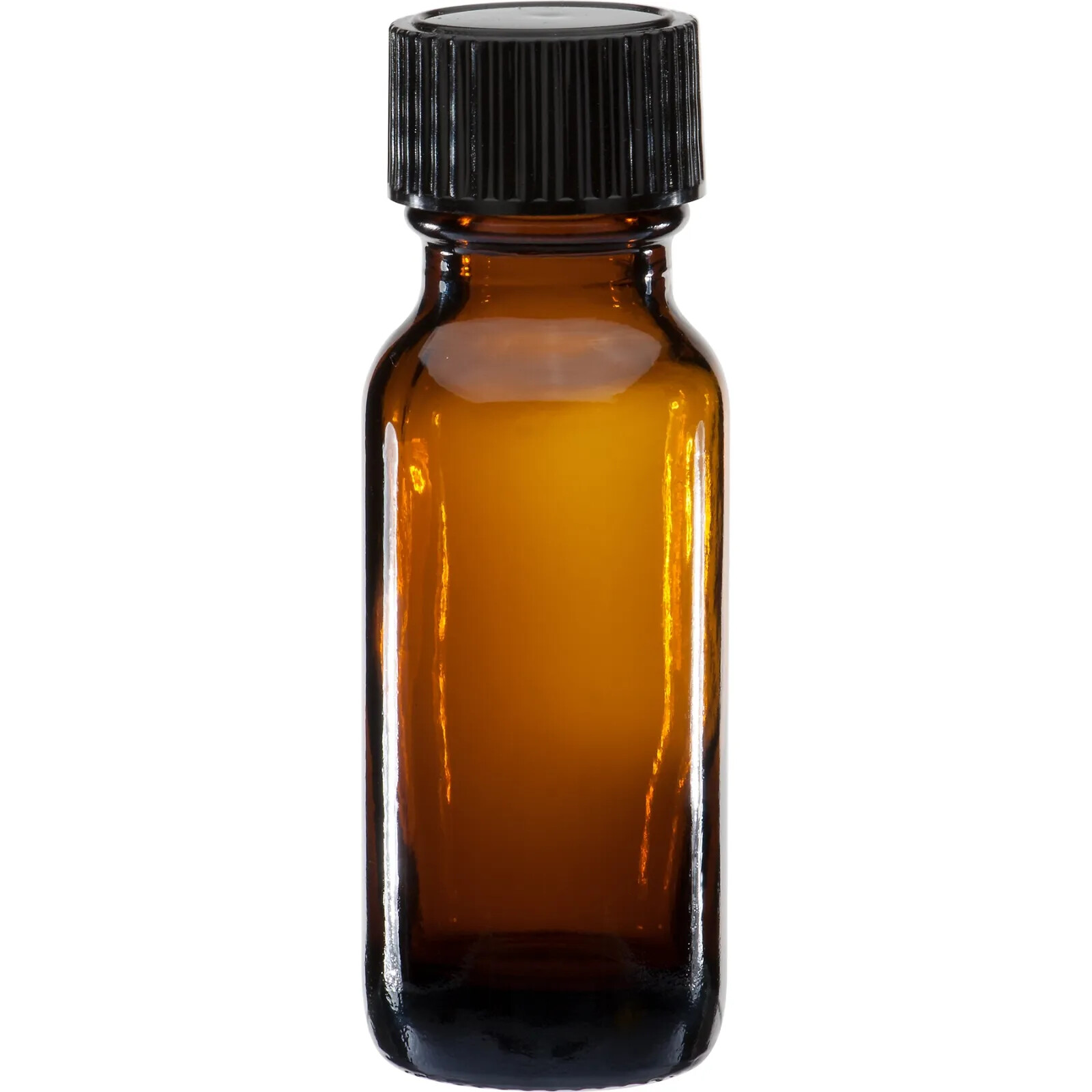 AMBER GLASS Boston Round Bottles 1/2 oz (15 ml) with CAPS (12-24-48 count)