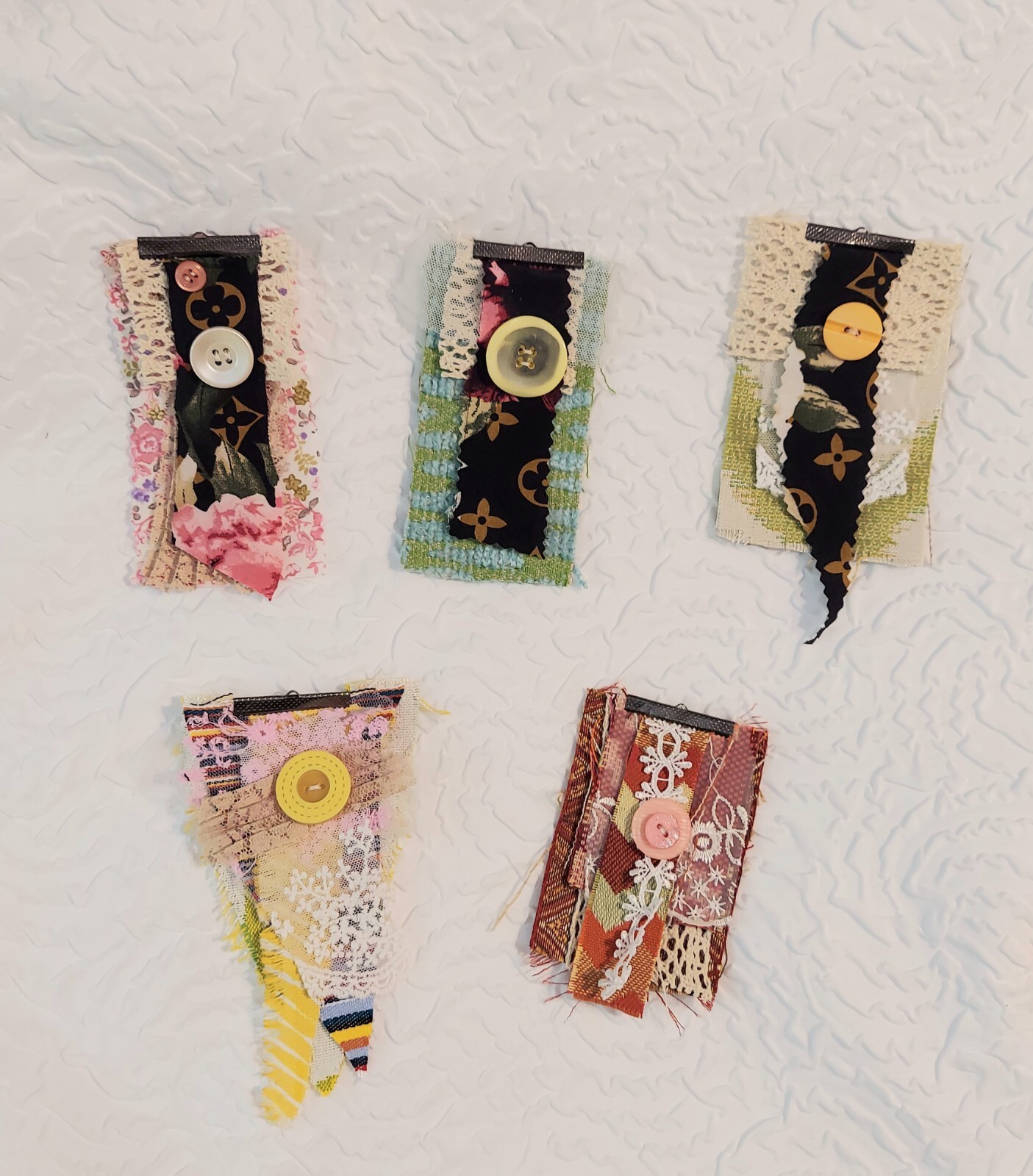Fabric  Lace Scrap Dangles.  Rustic Junk Journal Boho Tassel Jewelry. Clusters.