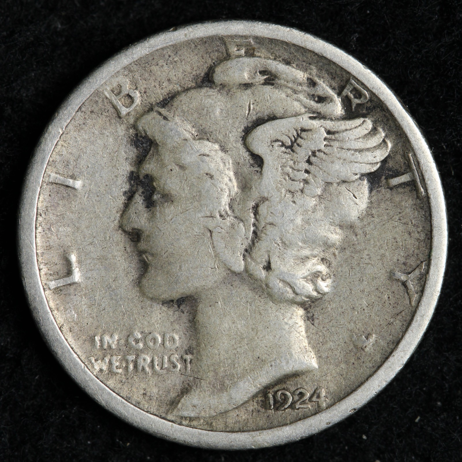 1924-S Mercury Silver Dime XF E227 AZM