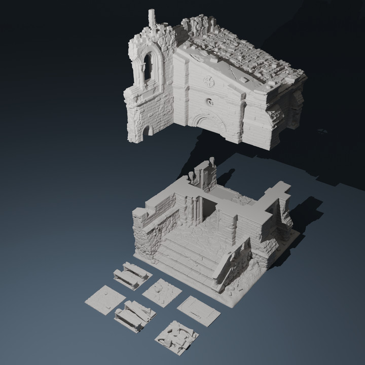 Romanesque Temple Side Chapel 1 | Wargame Terrain | 1 Multi-Piece | FDM printed