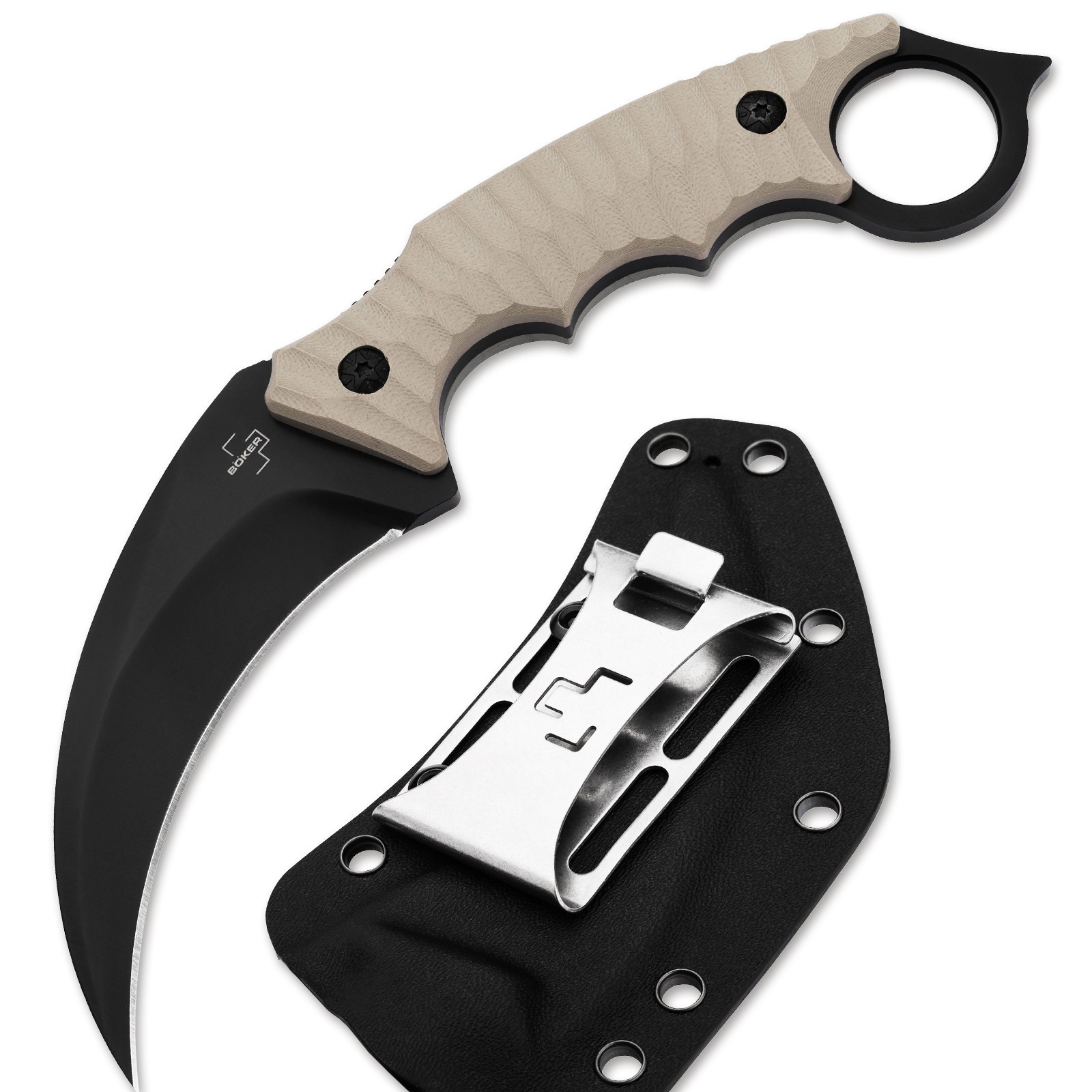 BOKER PLUS Spike Karambit Tactical Fixed Blade Knife 440A G10 Kydex EDC 02BP0010
