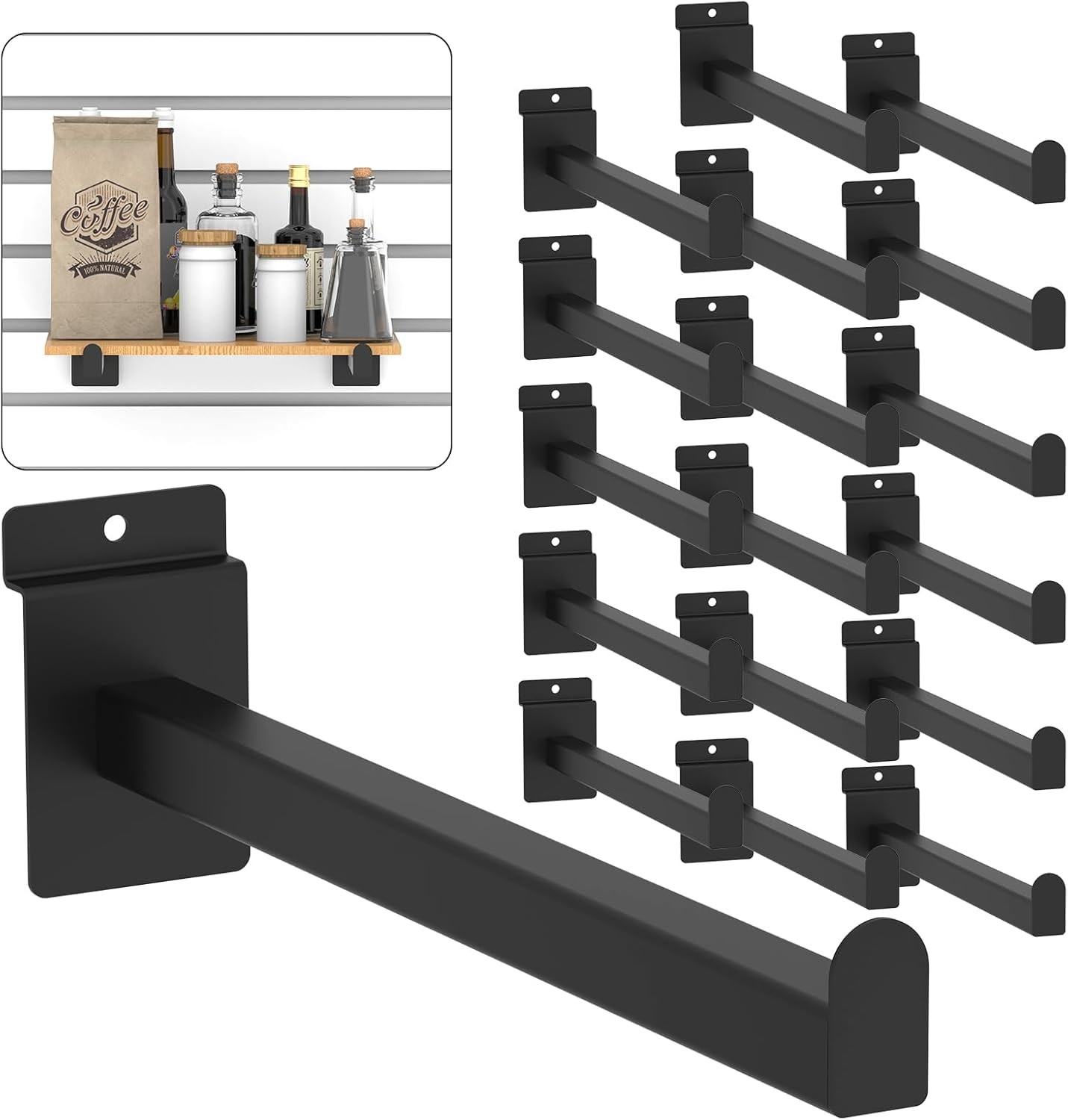 12 Inch Black Slatwall Shelf Bracket, 18 PCs Metal Slat 12 x 2 x 3.3 inches