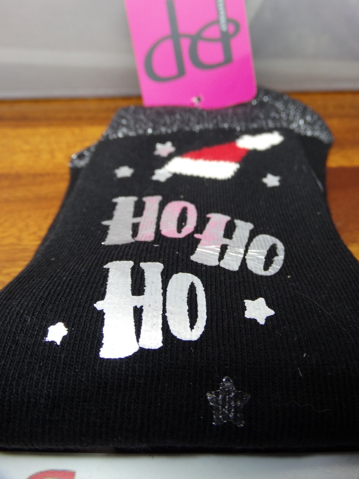 Pretty Polly Christmas Ho Ho Ho Socks Black / Silver 1 Size FREE P&P
