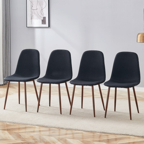 Luxury Simple Chair - Set Of 4 BLACK Linen-Cotton Material High Resilience Chair