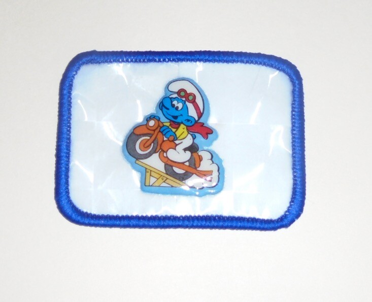 Vintage SMURFS Puffy Sticker Prism Reflector Patch Comic Show Cartoon Bike Road