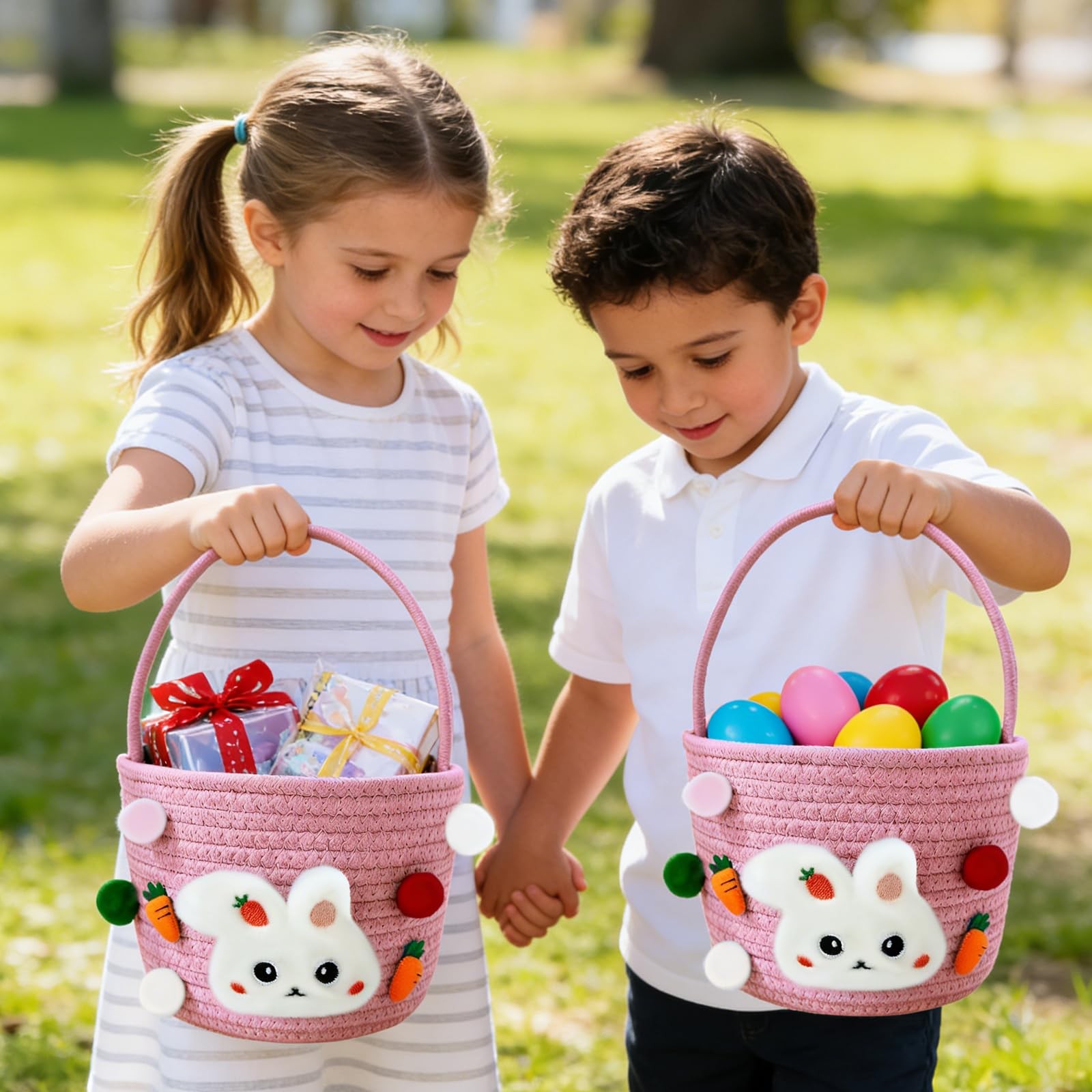 Easter Bunny Baskets for , Baby Easter Empty Egg Basket with Handle, Woven Ro...