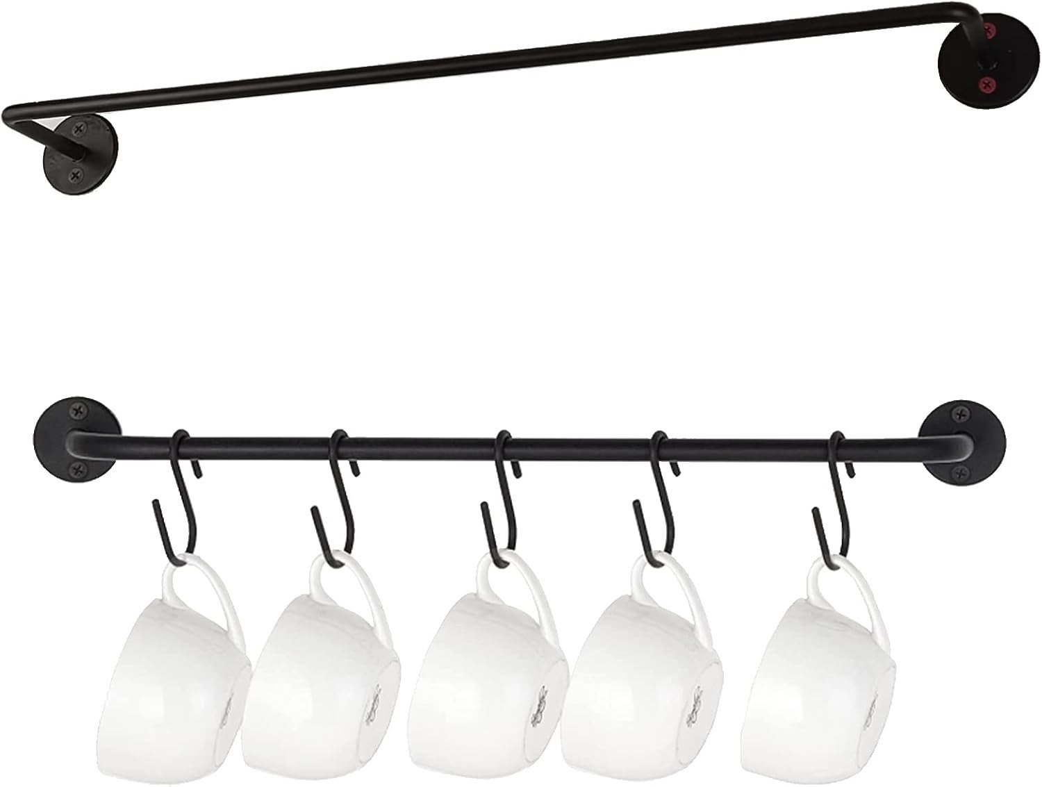 Soporte pared para tazas con 5 ganchos extraíbles, organizador cocina metal