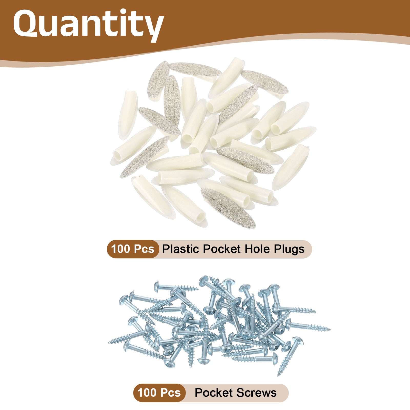 100Pcs 9mm Plastic Pocket Hole Plugs with Pocket Screws, Silver Gray