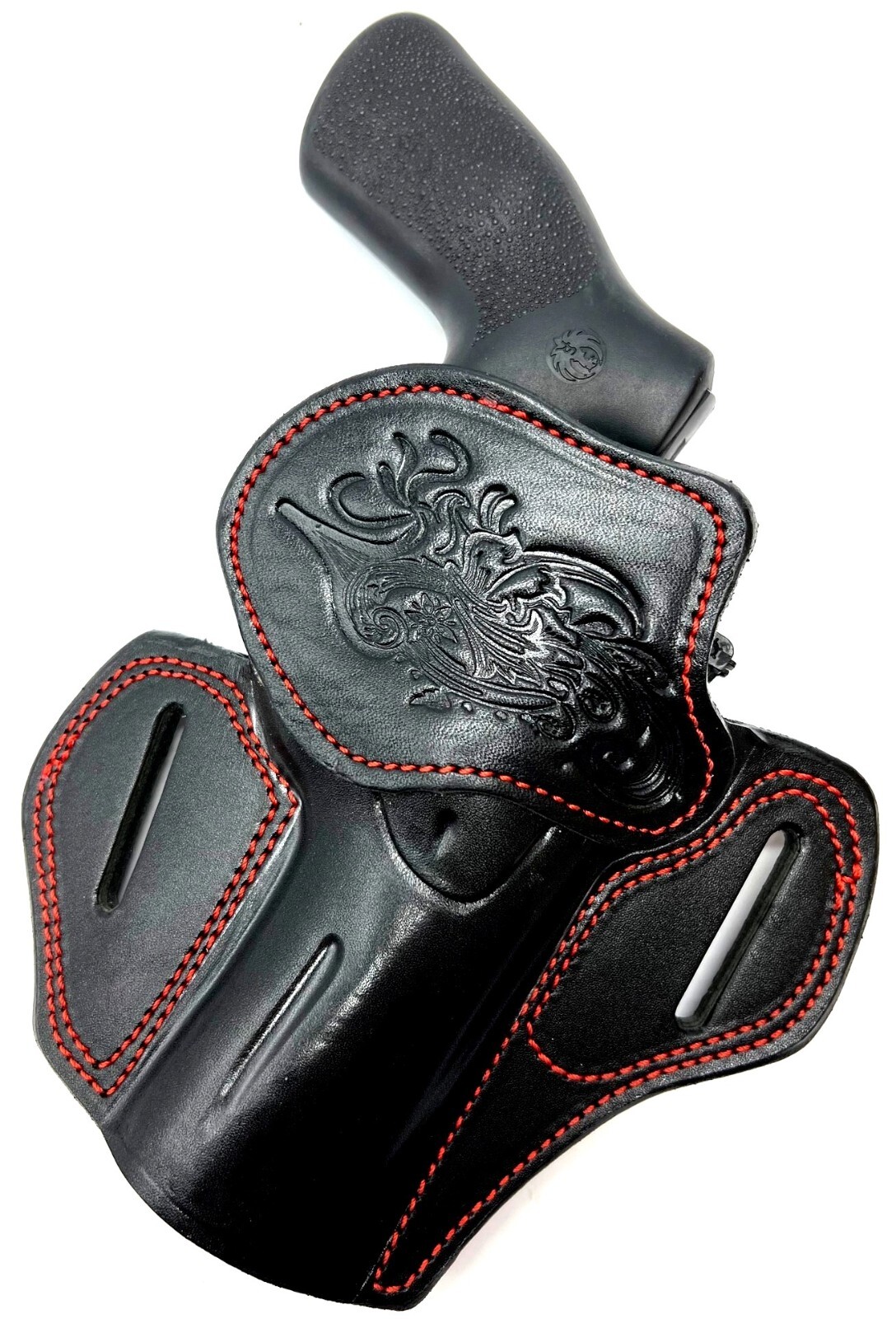 For 4" TAURUS TRACKER 627, Right Hand Black Red Leather Western Belt Holster