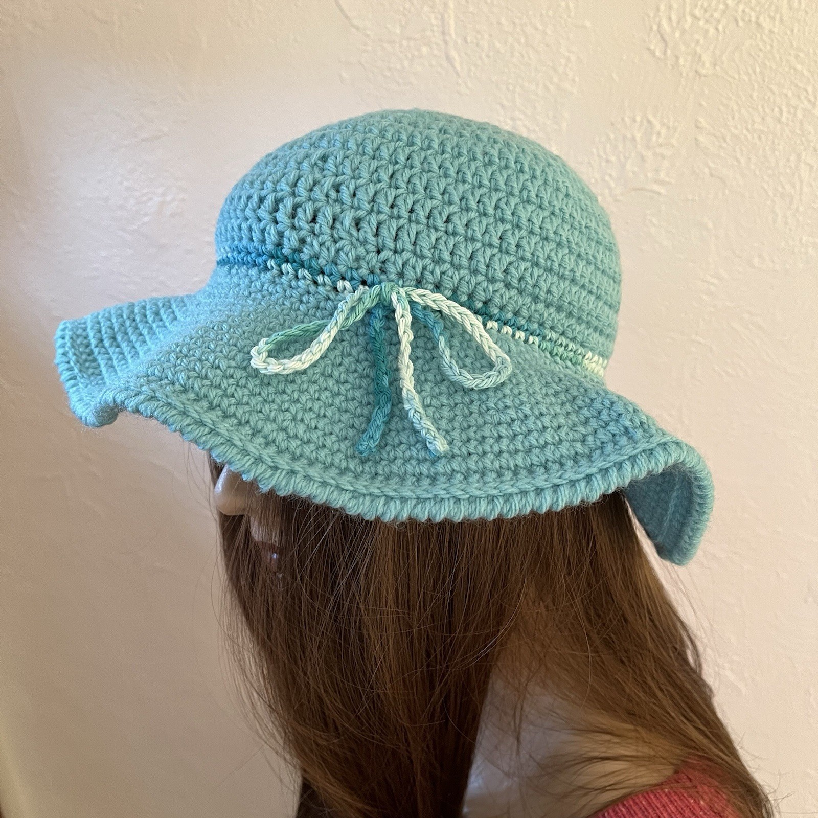 Crochet Handmade Aqua Blue Hippie Boho Medium Size Hat Matching Tote Bag