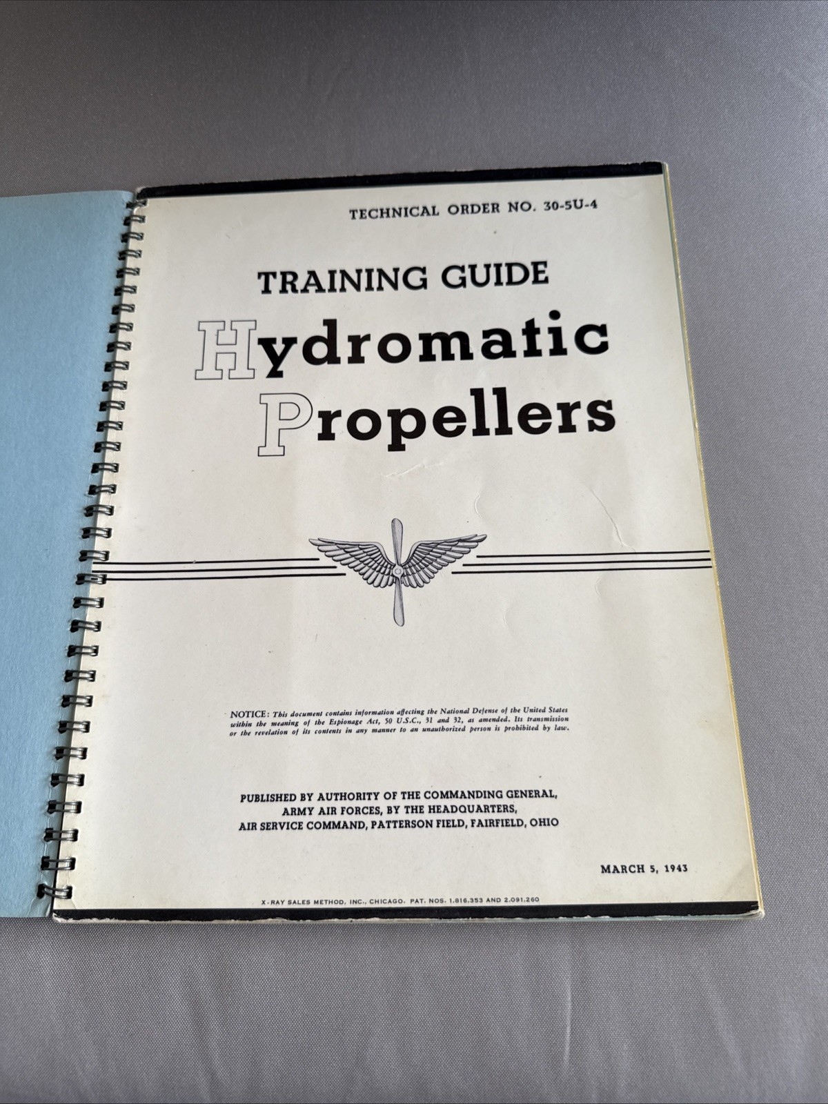 Right Patterson Air Force Hydro Matic propellers training guide 1943