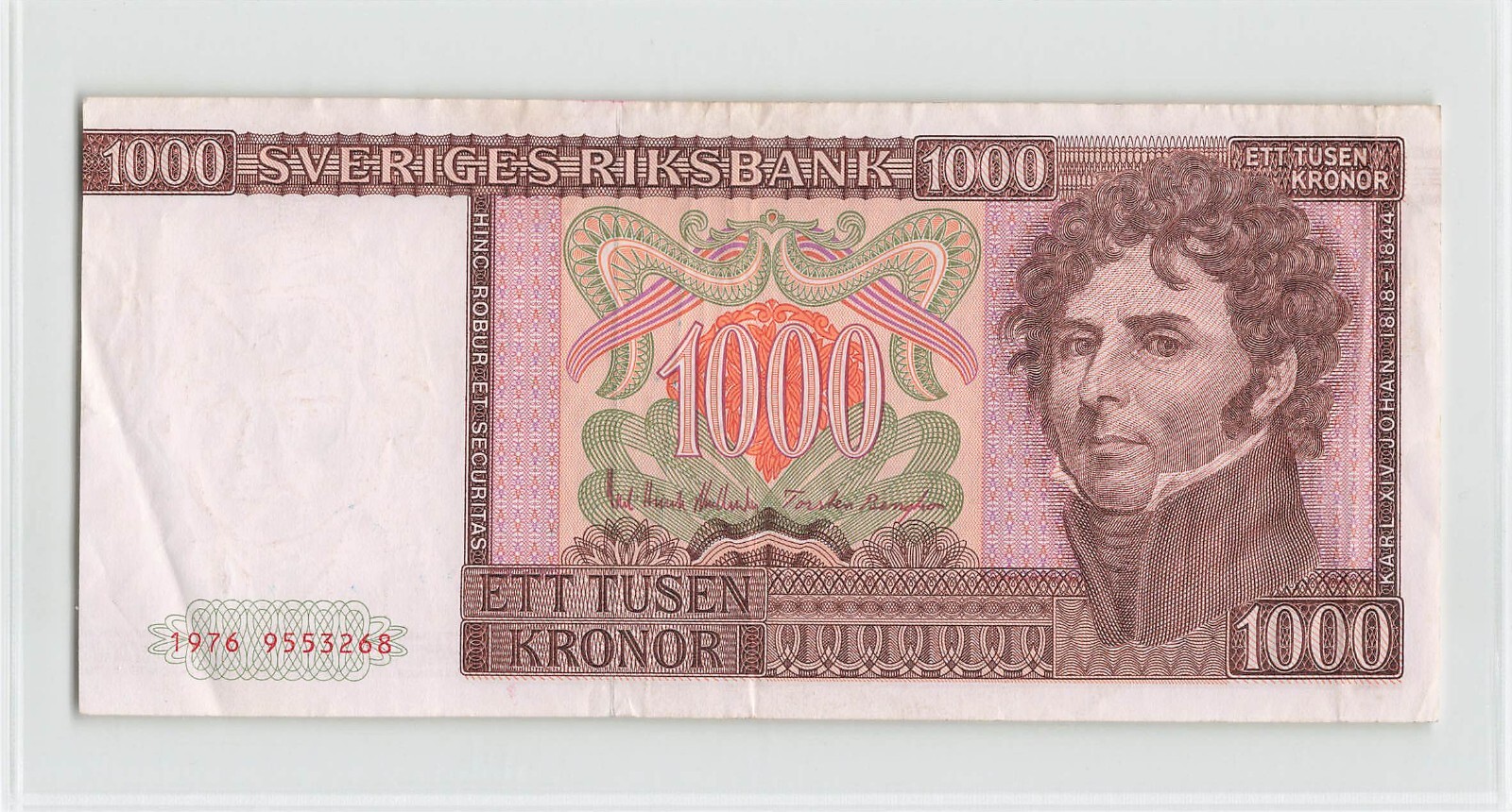 SWEDEN 1000 Kronor 1976, P-55a, Scarce First Date, Highest Denomination, Orig VF