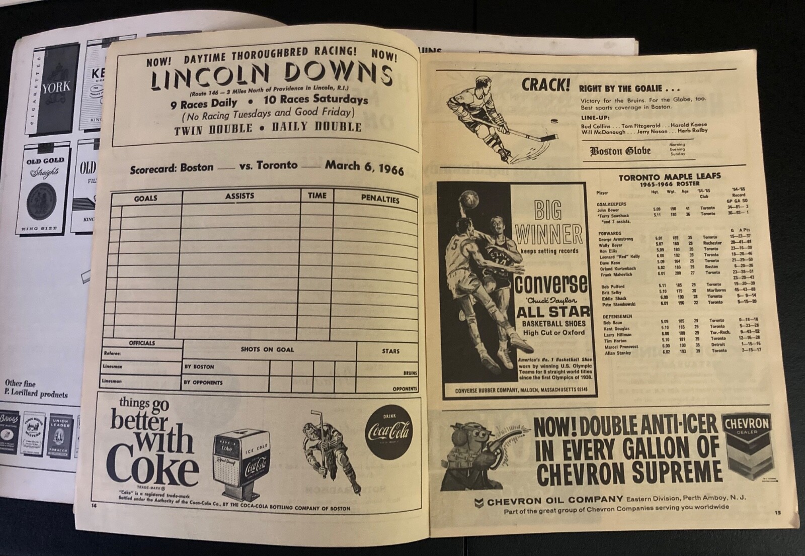 1965-66 Boston Bruins Hockey Program vs. Toronto Maple Leafs